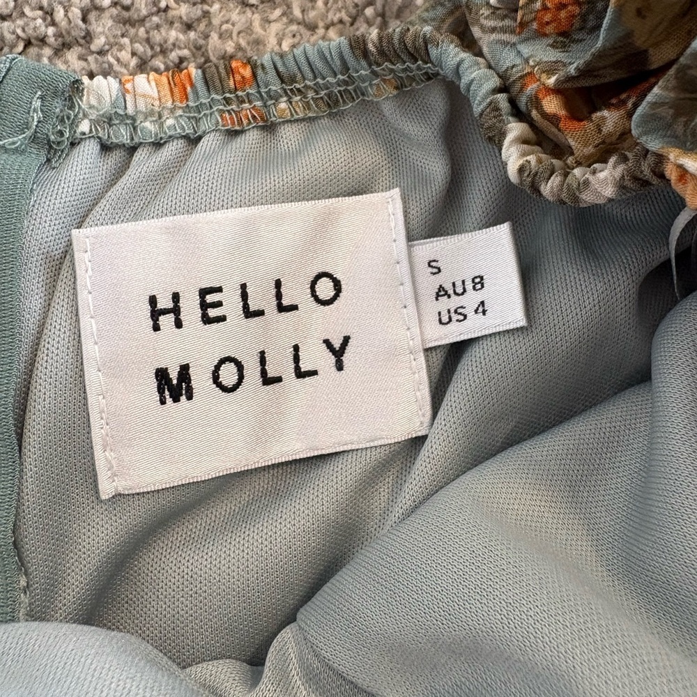 Hello Molly Basque Sage Floral Ruched Mini Dress Size Small - Picture 12 of 14